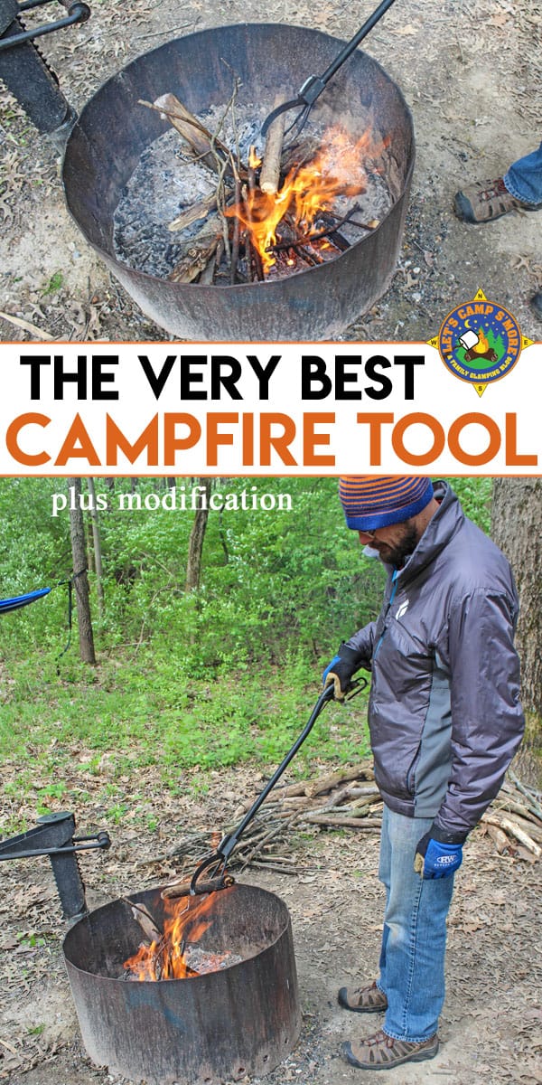 The Best Campfire Tool is The Log Grabber - Need to safely move logs in your campfire? The Log Grabber is the right tool for the job. Modify your Log Grabber by adding a spring for easier use. #campfire #fire #tool