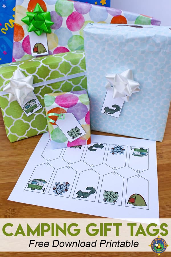 Camping Gift Tags Free Printable - Do you love camping or know someone who does? Downloand and print these free Camping Gift Tags Printables to put on their present. They are great for Birthdays. Holiday tags for Christmas are also included in this post. #gifttags #freeprintable #camping #presents #birthday