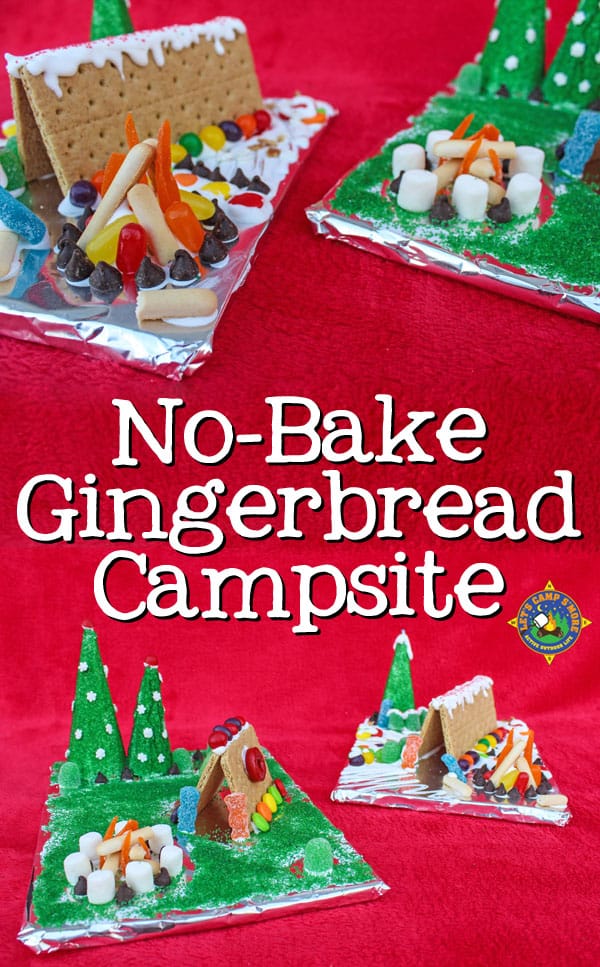 No Bake Gingerbread Campsite Tutorial - Love to go camping? Then you will enjoy creating this No Bake Gingerbread Campsite. This fun and easy activity uses graham crackers and candy. It's fun for the whole family! #camping #gingerbread #Christmas #familyactivity