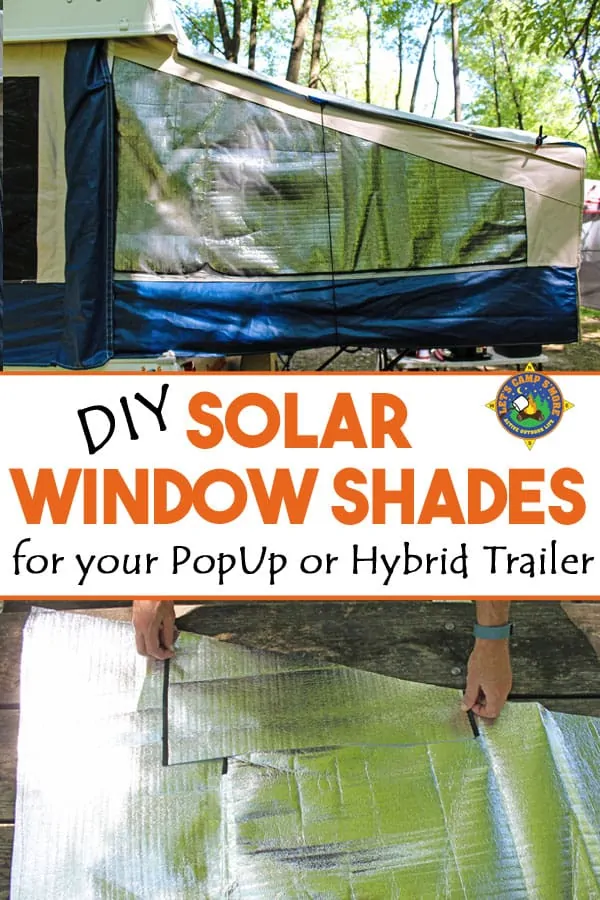 collage of custom window shades on a popup trailer