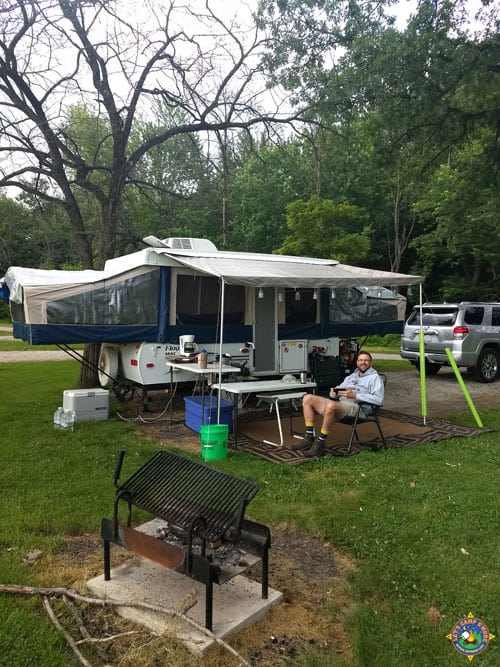 man camping at Illini State Park