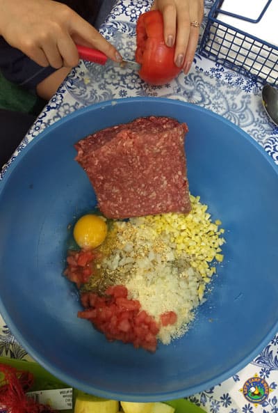 mix meatloaf ingredients and cut vegetables