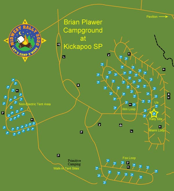 Midwest Camping Rally Campground Map at Kickapoo State Park