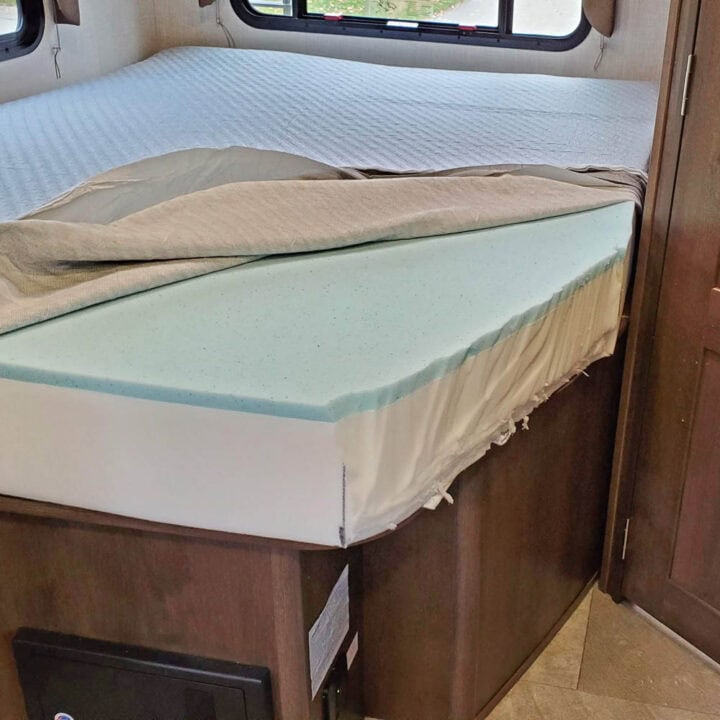 a custom cut in a memory foam mattress in an RV