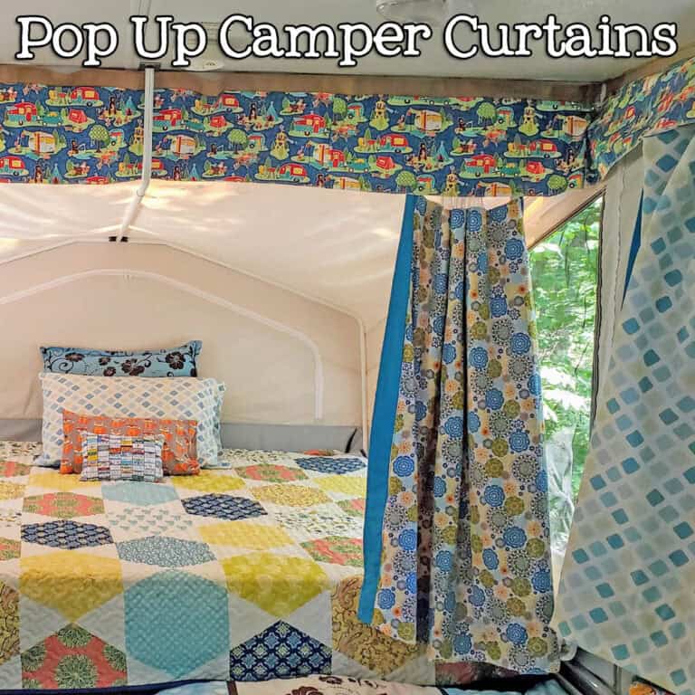 pretty new colorful curtains in a pop-up camper trailer
