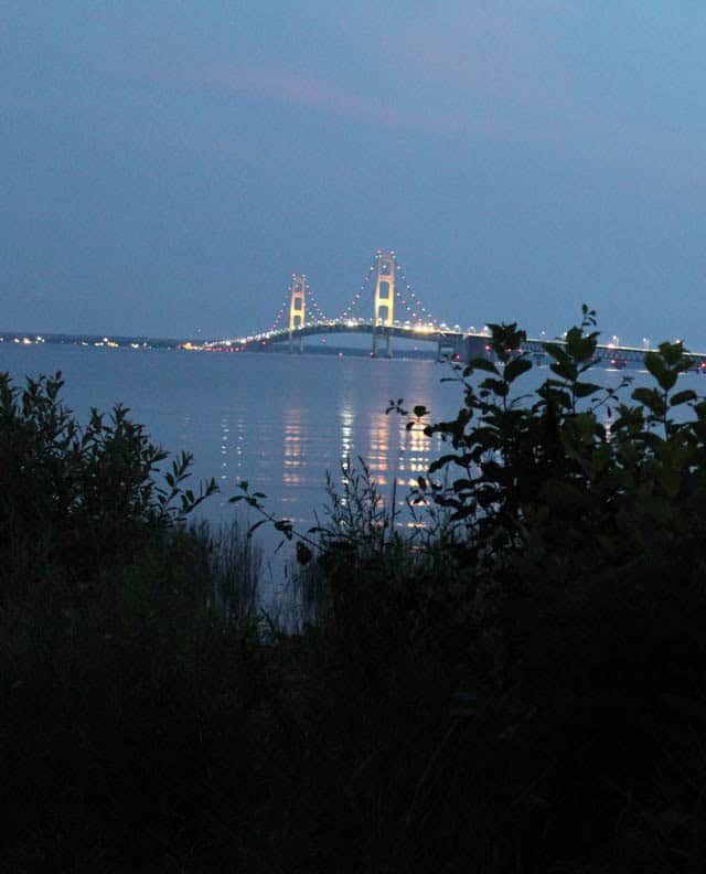 Mackinac Bridge from Straights State Park at night