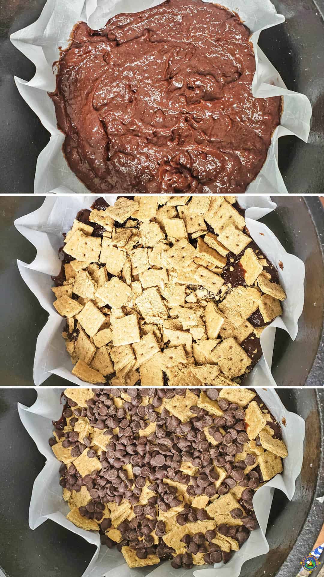 How to Make S'more Camping Cake first 3 steps
