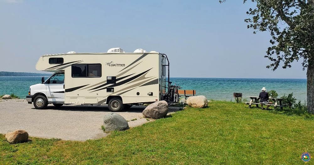 motorhome parked at Seagull Point Park in Rogers City Michigan
