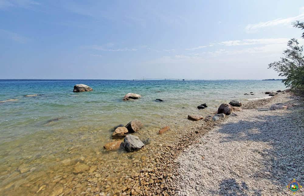 View of the Mackinac Bridge from Lake Michigan