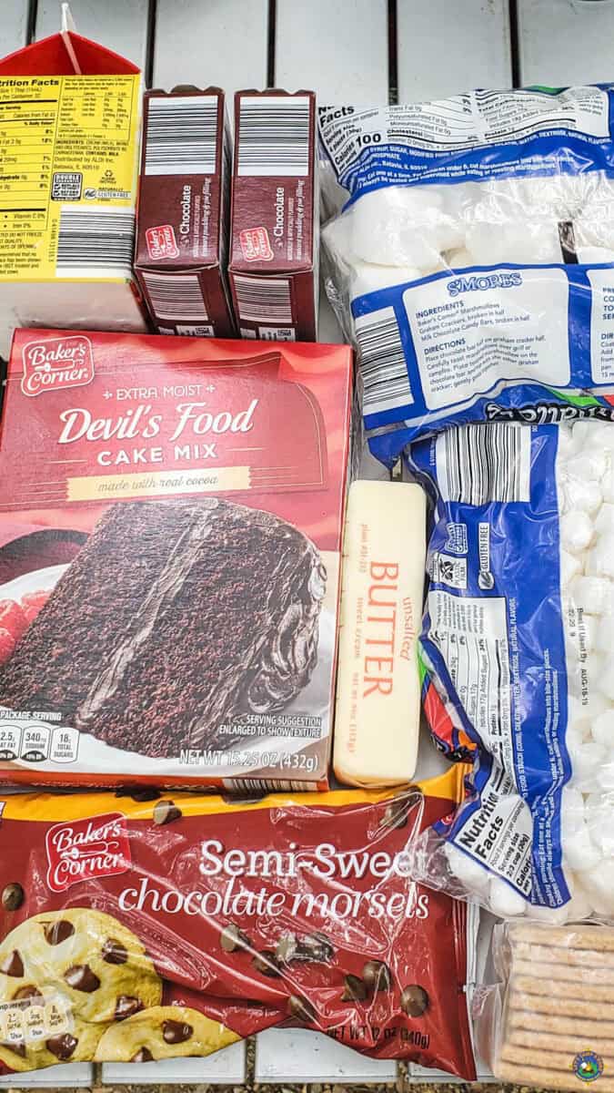 ingredients for a dutch oven s'more dump cake