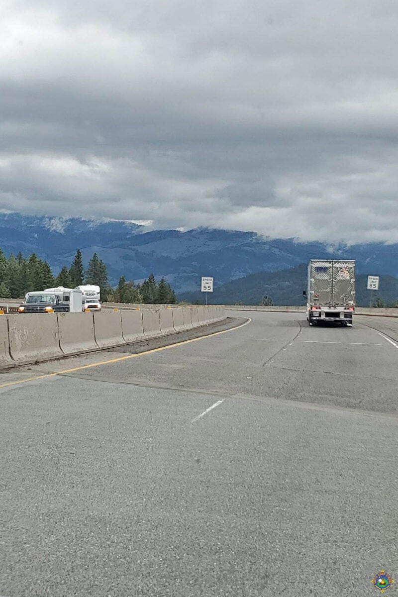 trucks and RVs on an interstate