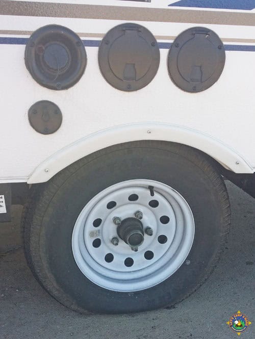 improperly inflated tire on a camper