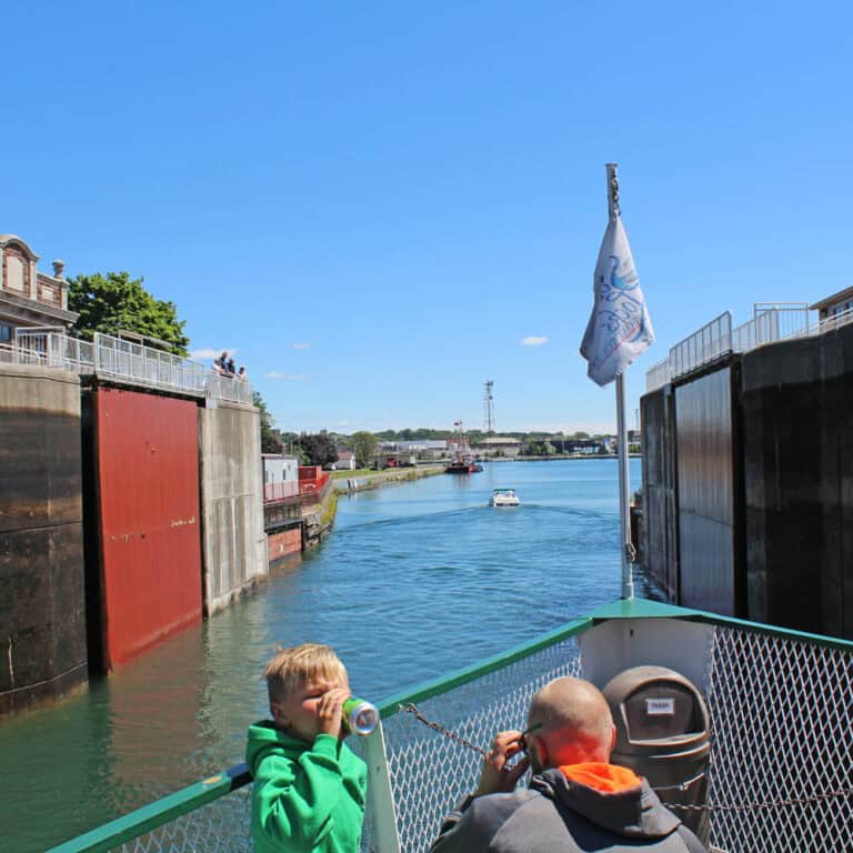 Soo Locks Tour Boat going though the Canadian Locks