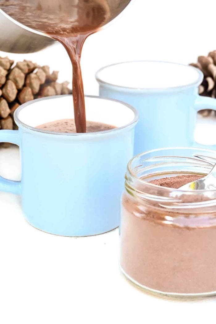 hot chocolate mix with a mug of hot cocoa