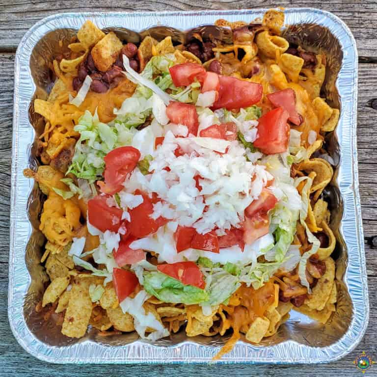 Walking Taco Nachos Recipe in a foil pan