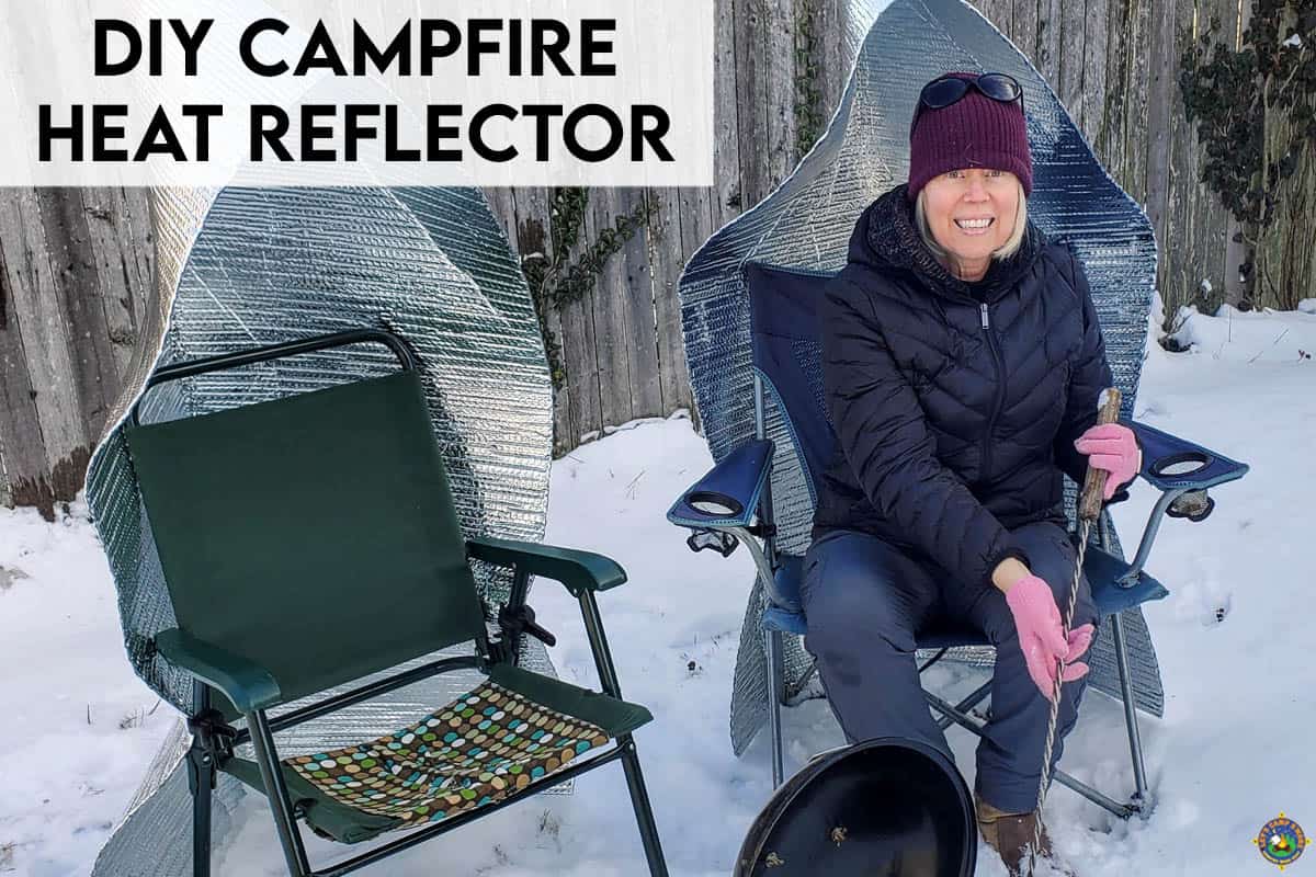 woman in front of a DIY Campfire Heat Shield