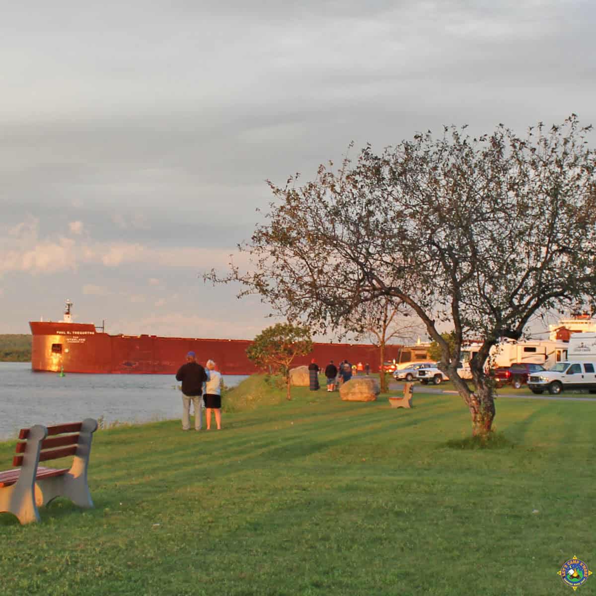 freighter in the St. Mary's River in Sault Ste Marie from Aune Osborn Campground