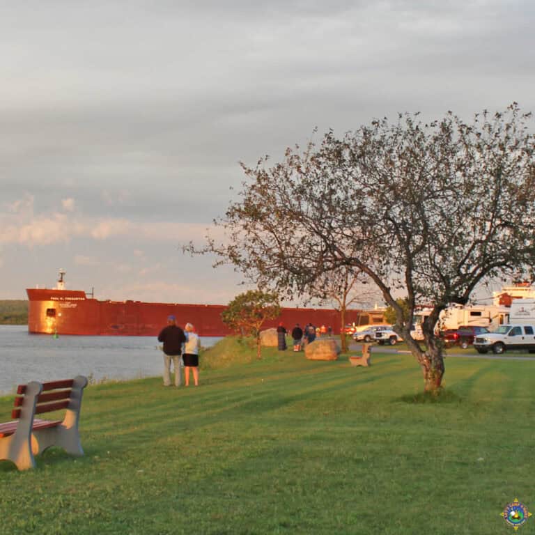 freighter in the St. Mary's River in Sault Ste Marie from Aune Osborn Campground