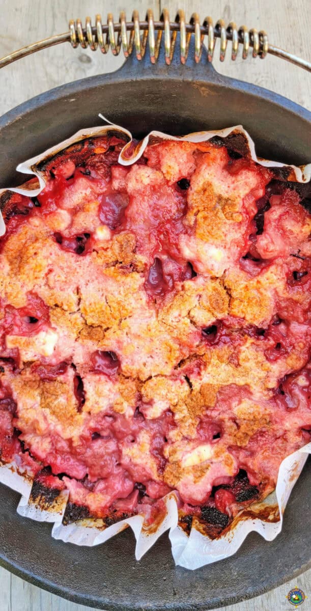 Strawberries Cheesecake Cake in a Dutch Oven