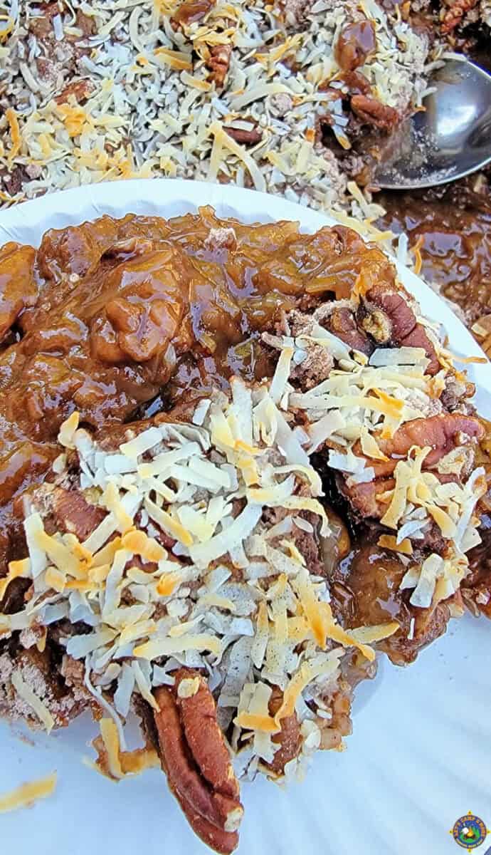 serving of German Chocolate Dump Cake on a plate