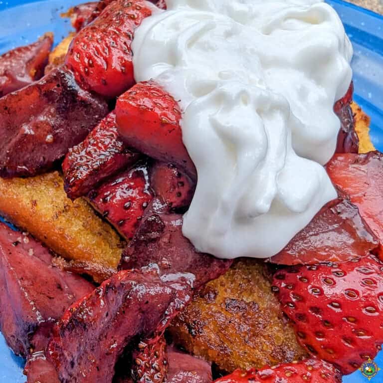 Close Up of Strawberry Shortcake made on a Blackstone