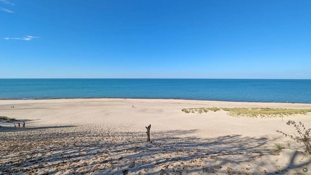 view from the top of a dune over Lake Michigan in Indiana