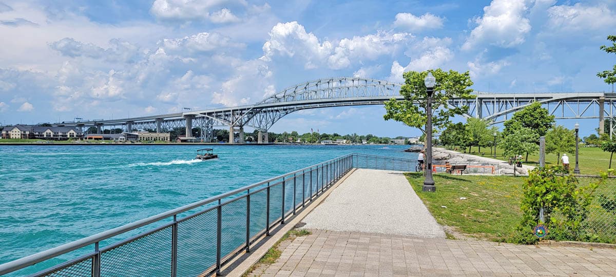 view of Blue Water Bridge from the Canadian side