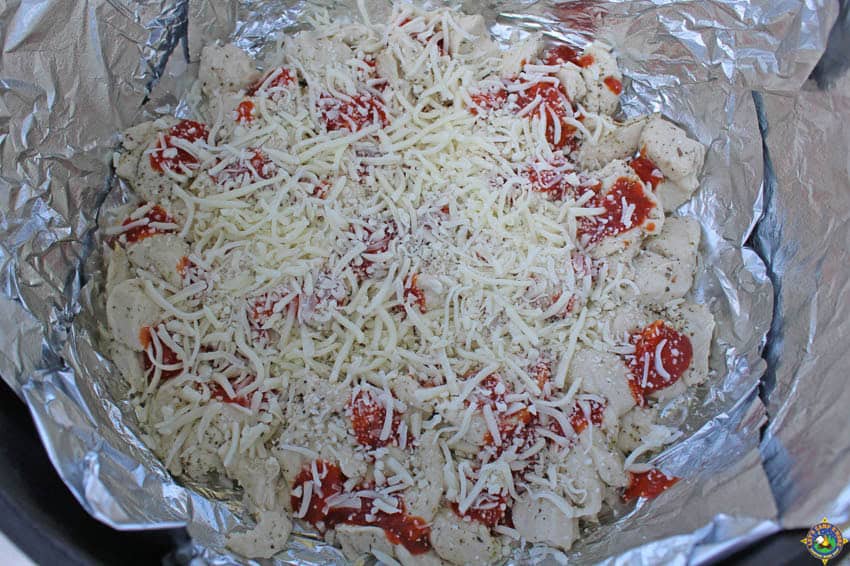 bubble pizza ingredients in a pot