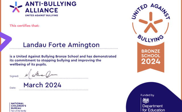 United Against Bullying Bronze Certificate