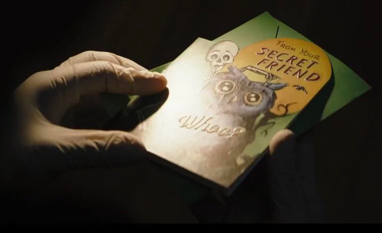 I wonder if The Riddler's owl card has anything to do with the Court Of Owls.  For those who don't know. Considering The Riddler's goal of wanting to  expose Gotham's corruption and