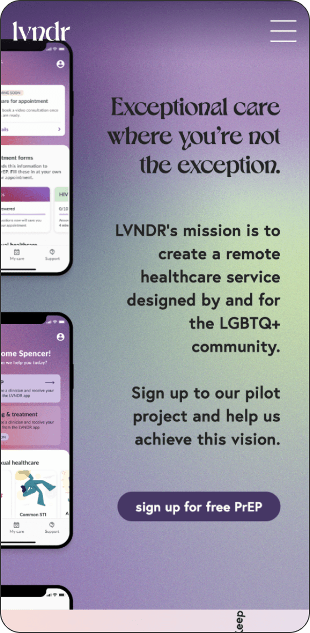 Homepage of LVNDR website on mobile