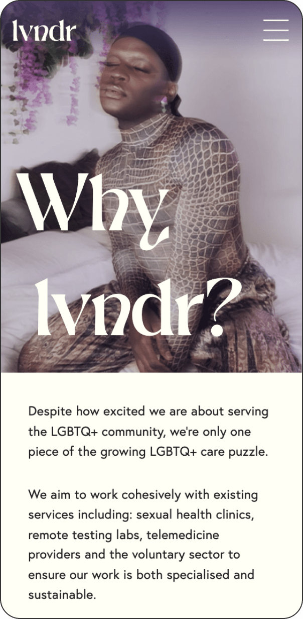 Homepage of LVNDR website on mobile