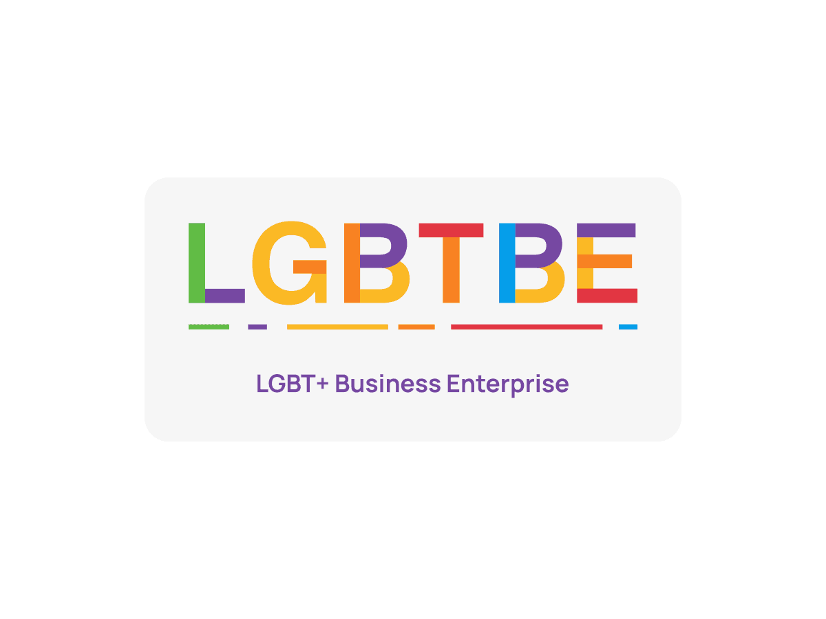 Logo displaying the letters LGBTBE in vibrant rainbow colours, each letter underlined with a line of corresponding colour. Below, the text LGBT+ Business Enterprise is written in purple. The background is white.