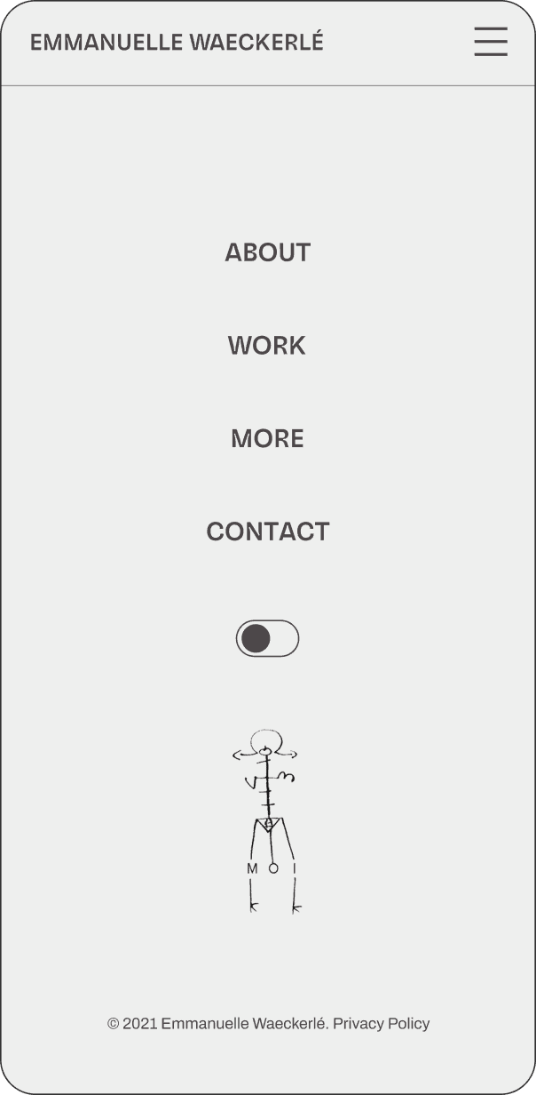 Light mode navigation of Emmanuelle Waeckerlé's website on mobile