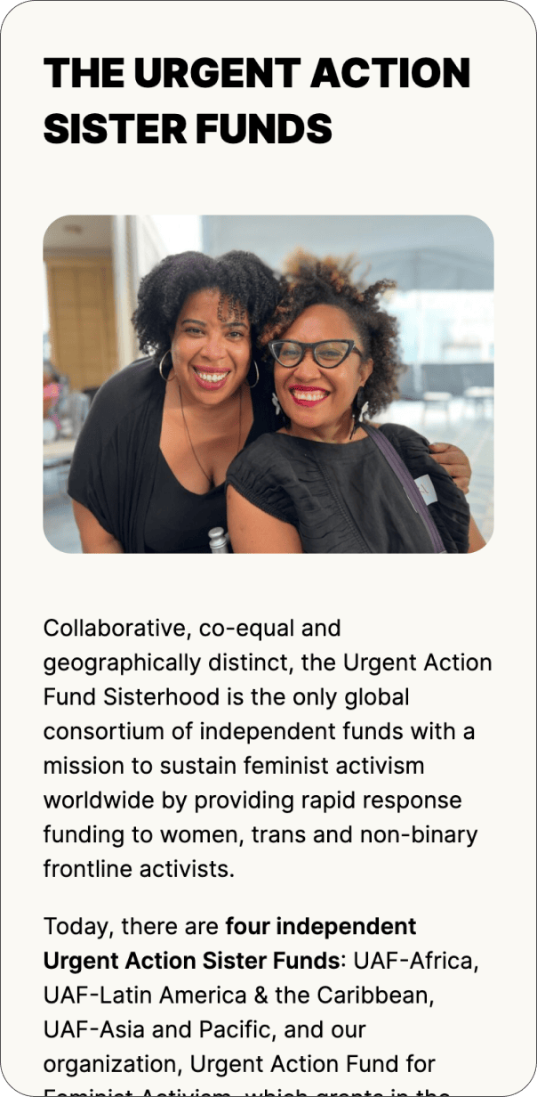 screengrab of UAF site for mobile, with full-width image and body copy