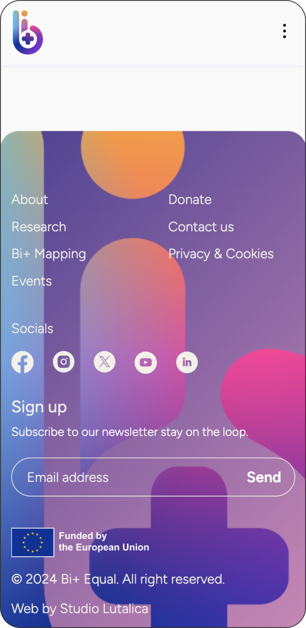 footer on mobile, on a background with branded graphic elements in gradient colours