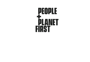 A circular logo featuring the text People + Planet First. Below, it reads Verified Social Enterprise with Verified underlined. The design is in a black and white colour scheme.