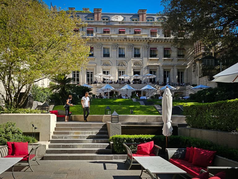 A serene outdoor setting at a palace converted into a hotel. Wondering where to stay in Buenos Aires? Palacio Duhau - Park Hyatt Buenos Aires is one of the best luxury hotels in Buenos Aires.