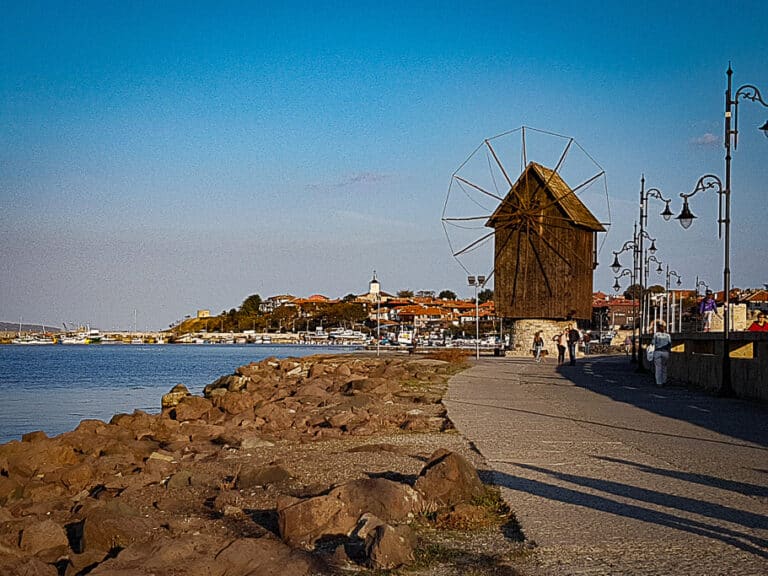 The Old Windmill on the bridge to Nessebar Old Town, a UNESCO heritage site
