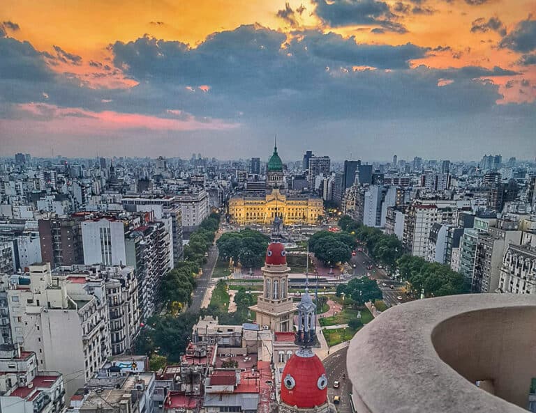 View from Palacio Barolo in Buenos Aires at sunset
