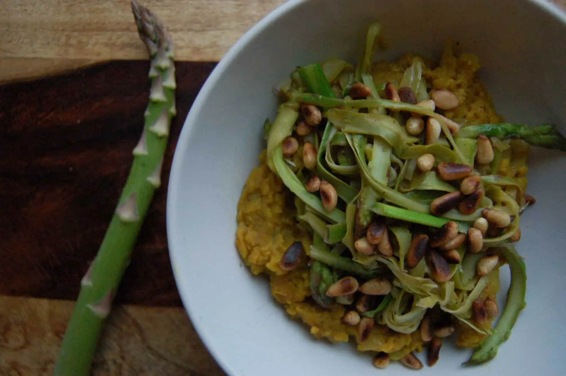 Curry Lentils and Asparagus Ribbons