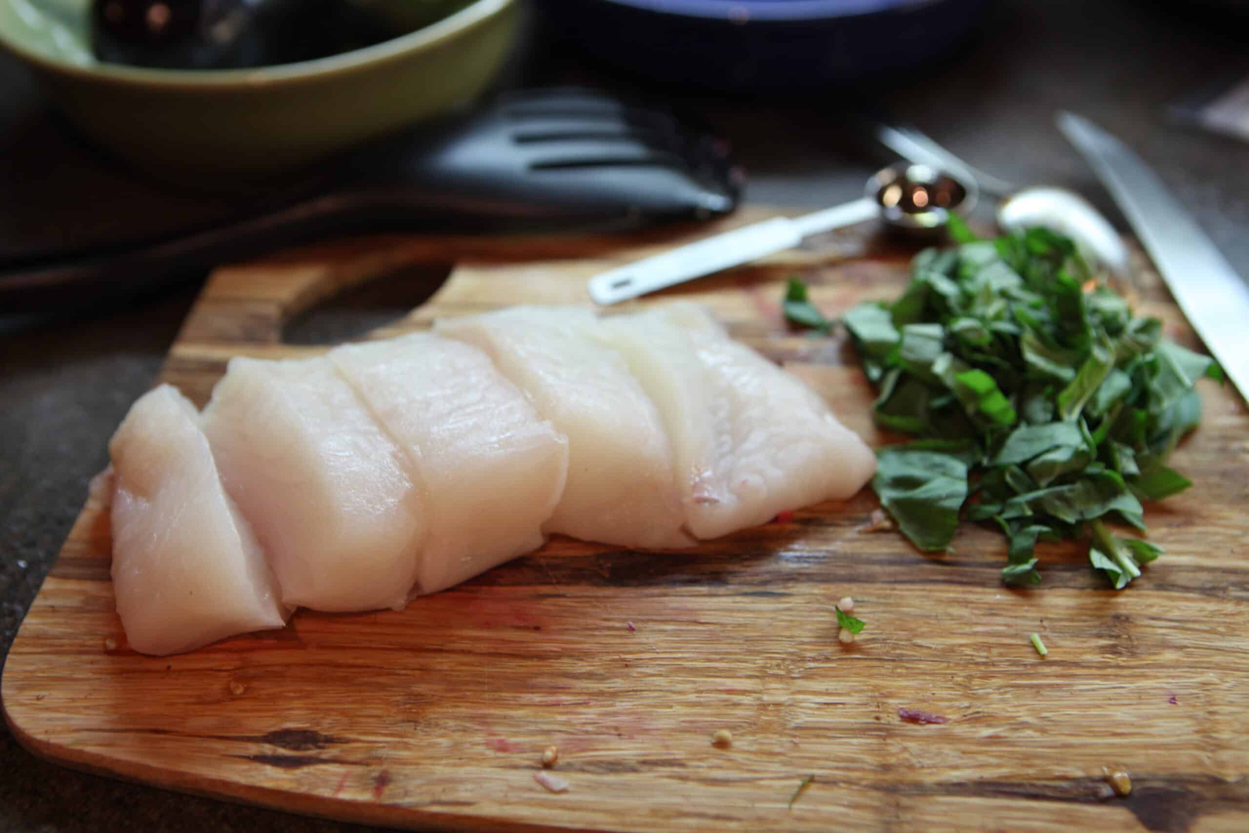 Halibut with Sweet Garlic Tomato Sauce