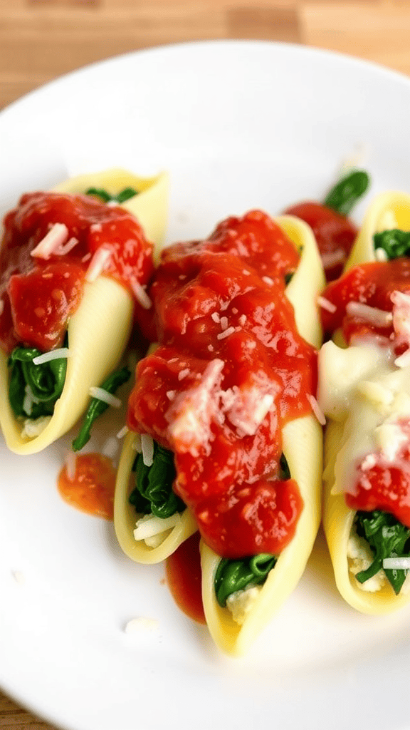 Plate of stuffed pasta shells with tomato sauce and cheese