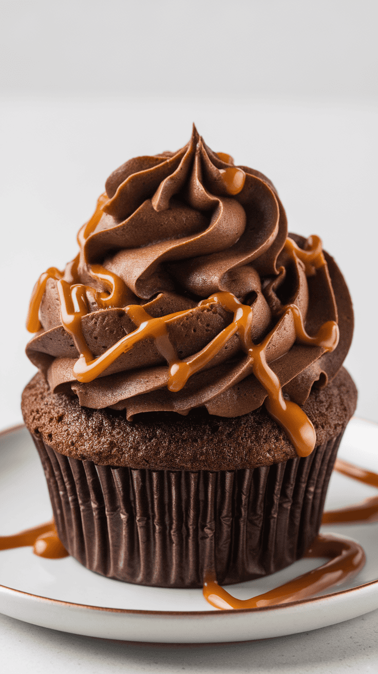 Delicious apple salted caramel cupcakes with frosting and apple slices on top.