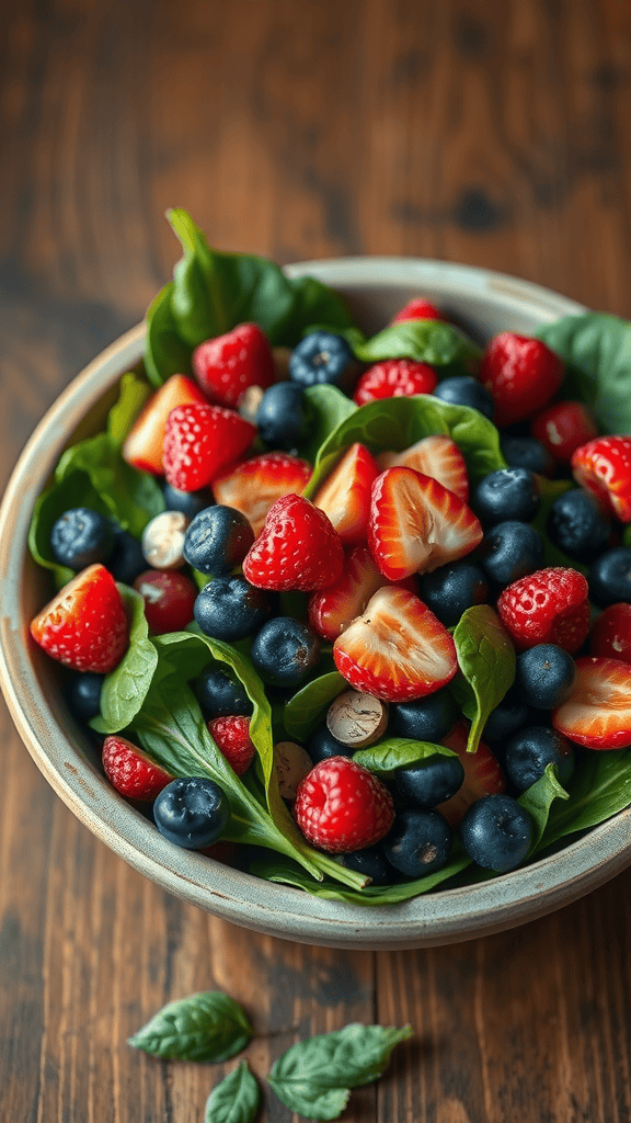 Spinach and mixed berries salad in a bowl