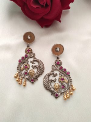 Peacock Earrings in Dual Tone