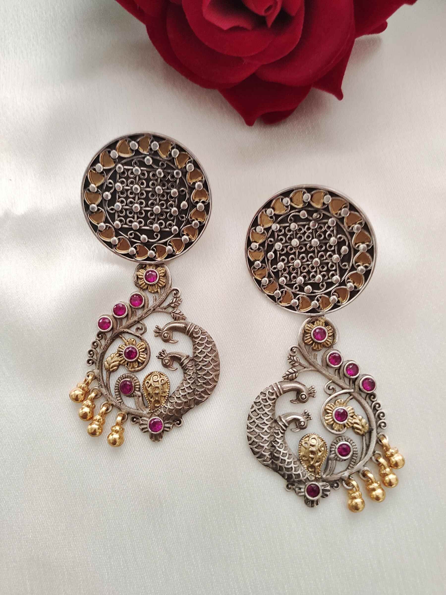 Peacock Earrings in Dual Tone