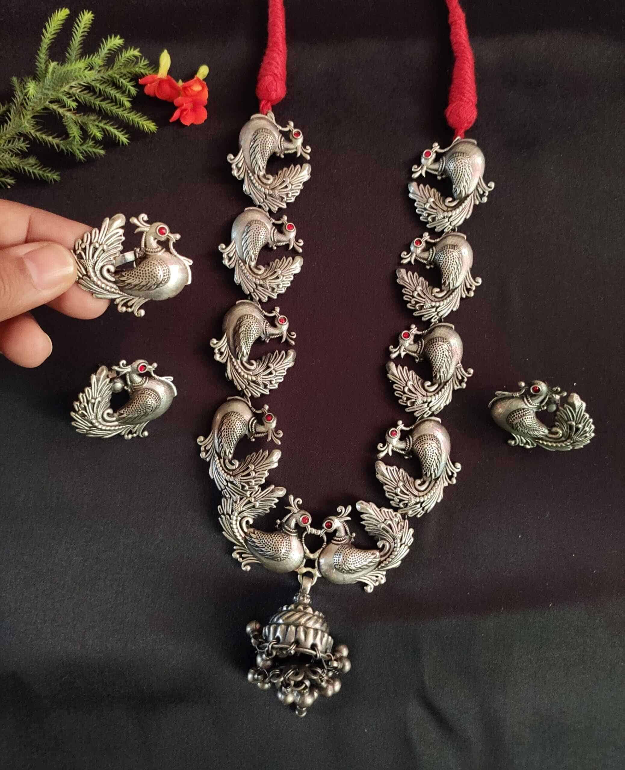 Peacock Set (Necklace + Ring + Earrings) - Image 2