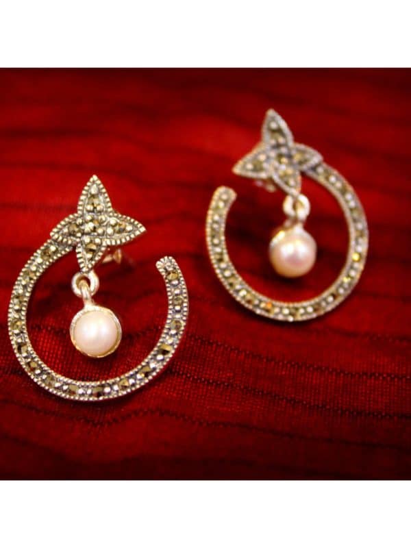 Swiss Marcasite Pearl Studs - Image 2