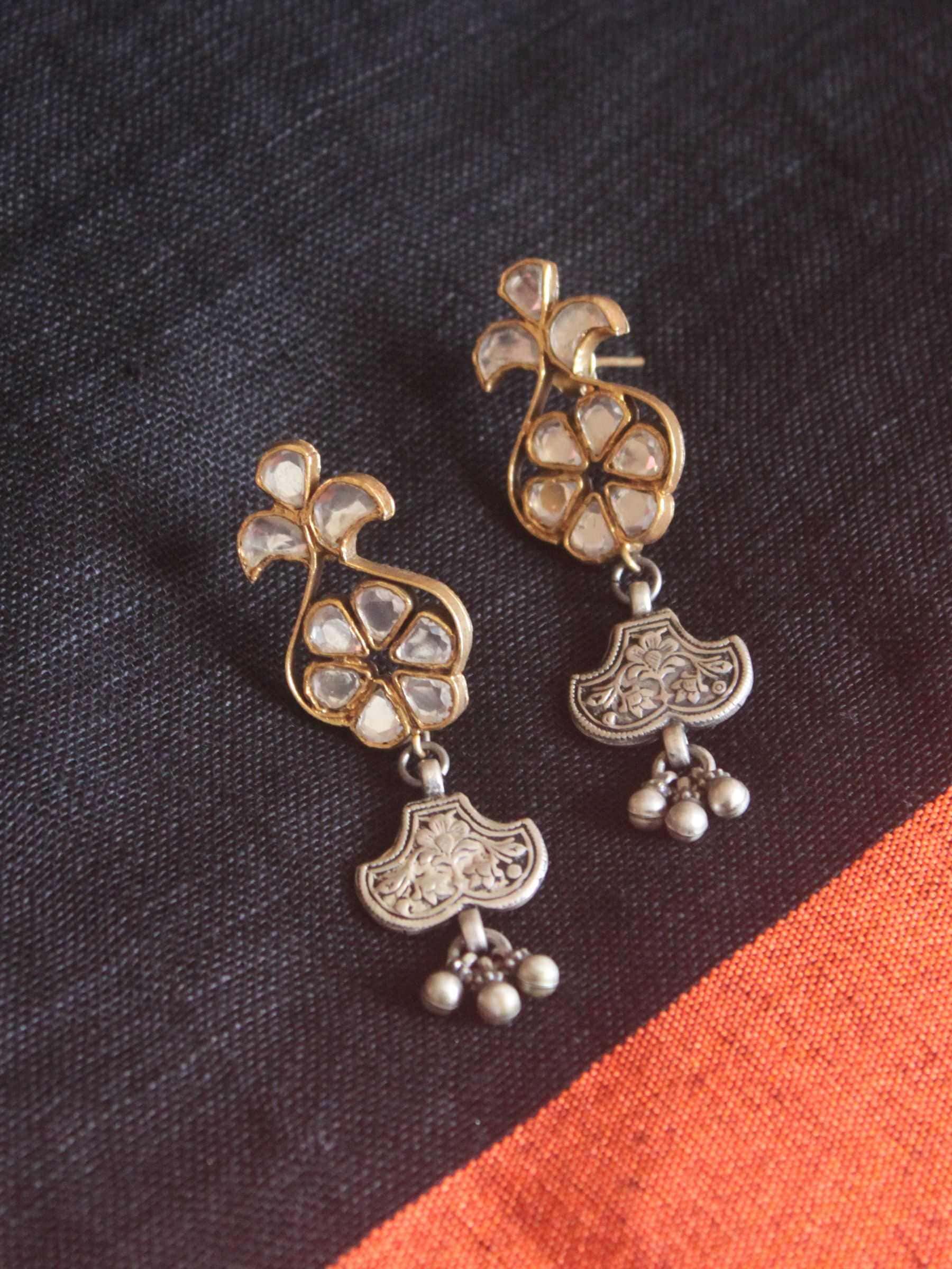Gold Plated Kundan and Chitai Danglers